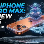 Cinematic 3D render of a titanium iPhone 17 Pro Max with an A19 Pro Bionic chip hologram and visible vapor cooling effects on a futuristic dark background.