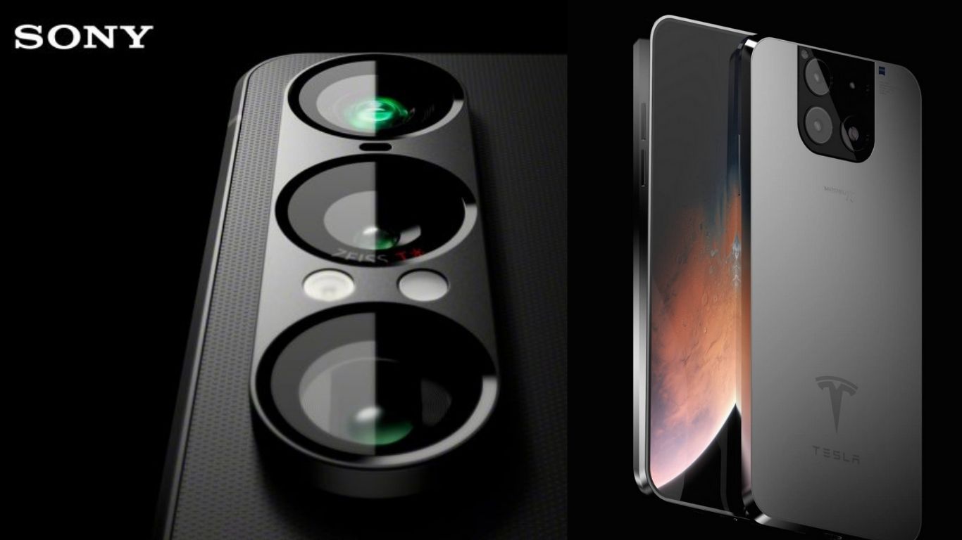 Tesla Pi phone and Sony Xperia 1 VII side by side showing camera design and rear body comparison