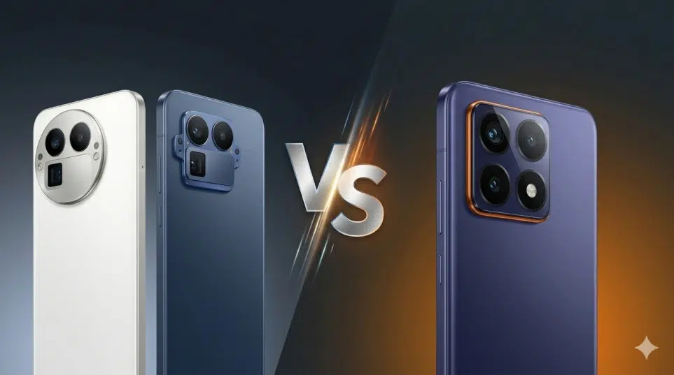 Side-by-side comparison of realme modular camera designs versus traditional flagship camera island.