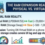 Smartphone Hang Problem speed comparison showing Physical vs Virtual RAM performance
